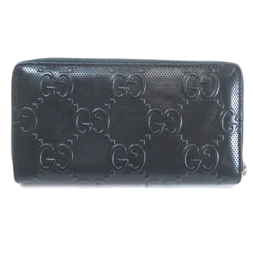 Gucci Wallet Zip Long Embossed Wallet Round Leather GG